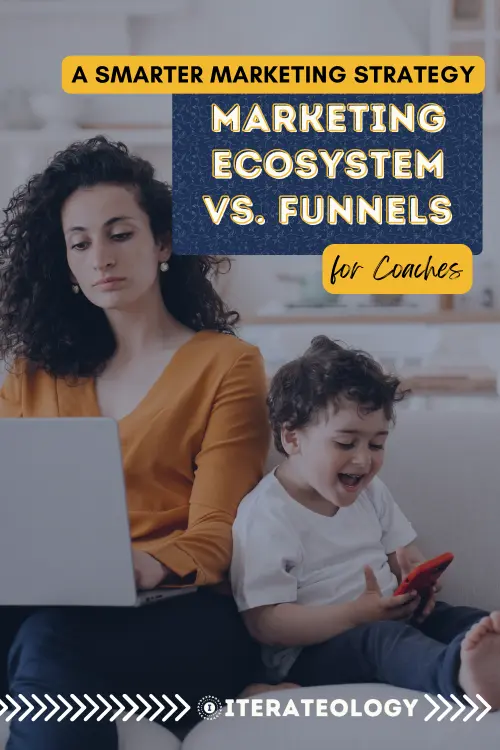 Business coach analyzing marketing strategy using a marketing ecosystem approach to improve client journey tracking and lead conversions as an alternative to marketing funnels.