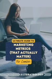 The Ultimate Guide to Marketing Metrics that Matter for coaches - blog title image of a woman seated and working on her computer at an airport while waiting to board her flight.