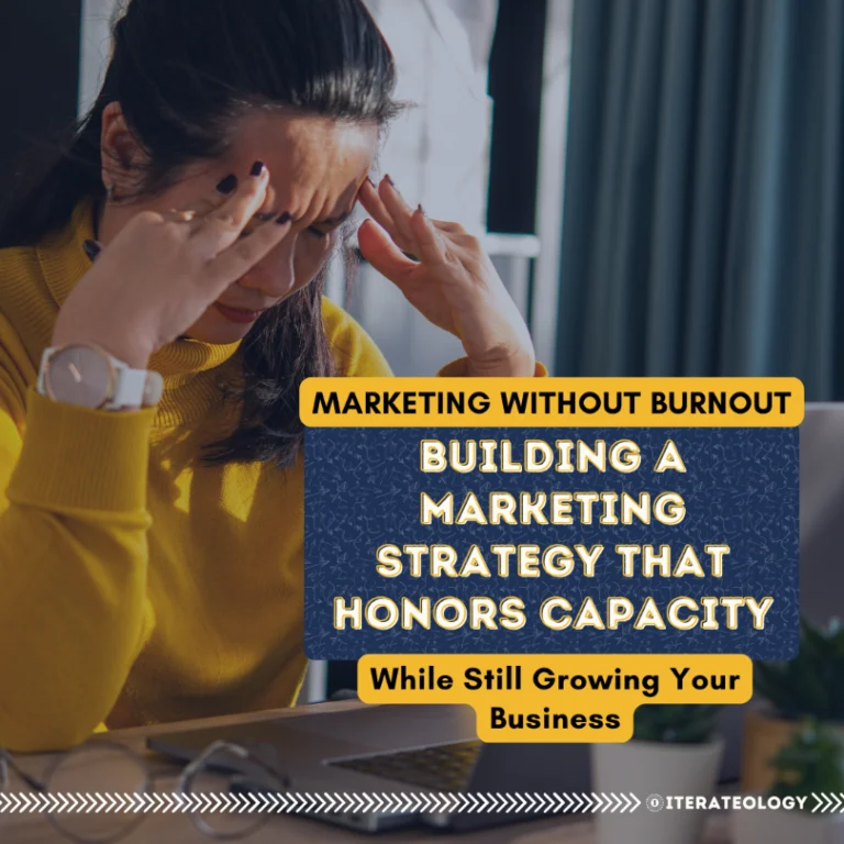 Marketing without burnout - building a marketing strategy that honors your capacity while still growing your business. A service provider is feeling burned out because they feel trapped following the proven system they've invested in.